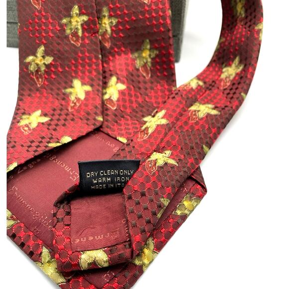 Ermenegildo Zegna Red and Yellow Petals Necktie Vintage Formal Menswear Silk Tie - Picture 5 of 6